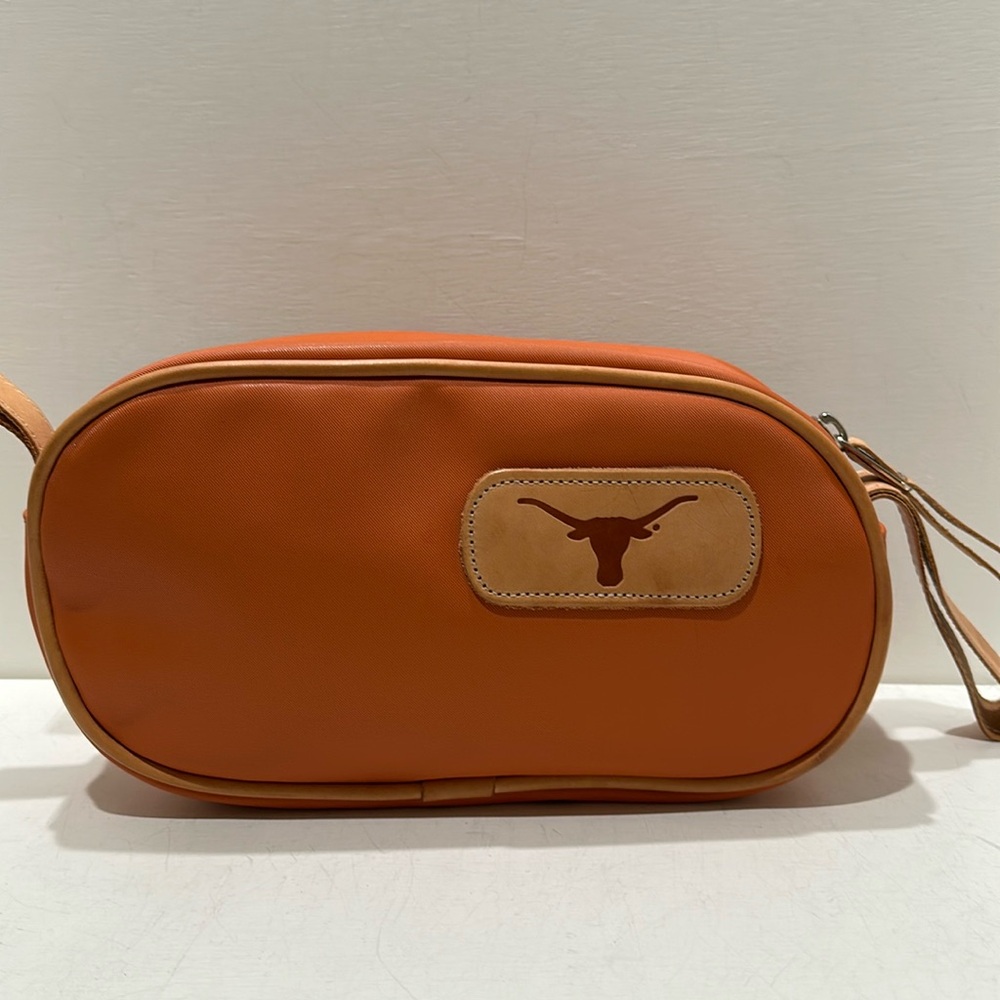 JON HART Orange Vinyl/ Tan Leather University Of Texas Toiletry Bag (Unisex)